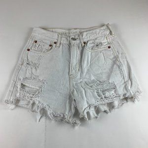 American Eagle Outfitters White Distressed Jean Shorts